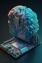 Electronics AI brain Connecting human brain to computer mother board, Robot intelligence concept. Royalty Free Stock Photo