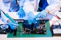 Electronics assembly and RAM installation with high-tech components. Ideal for showcasing advanced technology