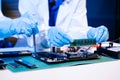 Electronics assembly and RAM installation with high-tech components. Ideal for showcasing advanced technology