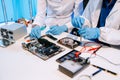 Electronics assembly and RAM installation with high-tech components. Ideal for showcasing advanced technology