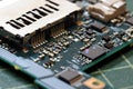 Electronics background technology close up of the green kit circuit board. Royalty Free Stock Photo