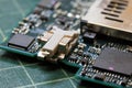 Electronics background technology close up of the green kit circuit board. Royalty Free Stock Photo