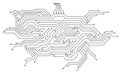 Electronics board. Circuit board electronic hi tech pattern. Vector abstract computer chip. Black monochrome background Royalty Free Stock Photo