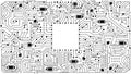 Electronics board in coloring style. High tech circuit board vector background. Artificial intelligence circuit line