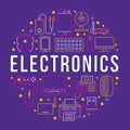 Electronics circle poster with flat line icons. Wifi internet connection technology signs. Computer, smartphone, laptop Royalty Free Stock Photo