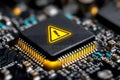Electronics Circuit Board with Warning Symbol for Technology Safety Design Generative AI Royalty Free Stock Photo