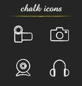 Electronics devices chalk icons set