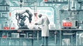 Electronics engineer soldering components in futuristic robot lab