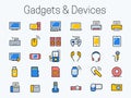 Electronics, gadgets and devices icons in thin line style