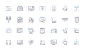 Electronics and hardware line icons collection. Circuitry, Amplifier, Motherboard, Processor, Modem, Interface