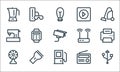 electronics line icons. linear set. quality vector line set such as data cable, petrol station, cooler, radio, flashlight, sewing