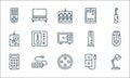 electronics line icons. linear set. quality vector line set such as desk lamp, buttons, calculator, power bank, plug, hard drive, Royalty Free Stock Photo