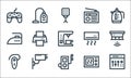 Electronics line icons. linear set. quality vector line set such as equalizer, music player, hands free, microwave, cctv, iron,