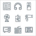 electronics line icons. linear set. quality vector line set such as gps, mixer, microwave, hair dryer, hard drive, fan, fridge, Royalty Free Stock Photo