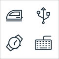 Electronics line icons. linear set. quality vector line set such as keyboard, watch, data cable
