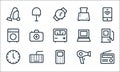 electronics line icons. linear set. quality vector line set such as radio, phone, clock, hairdryer, keyboard, washing machine, Royalty Free Stock Photo