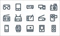 Electronics line icons. linear set. quality vector line set such as speaker, laptop, smartphone, mp player, smartwatch, radio, Royalty Free Stock Photo