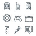 electronics line icons. linear set. quality vector line set such as telephone, mouse, graphic tablet, game controller, buttons,