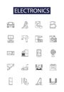 Electronics line vector icons and signs. Electronics engineering, Circuit, Microcontroller, transistor, solar cells