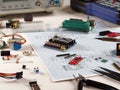 Electronics and microprocessor.Electronic DIY project Arduino.Drawing on a light background.Do it yourself.Programming Royalty Free Stock Photo