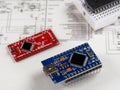 Electronics and microprocessor.Electronic DIY project Arduino.Drawing on a light background.Do it yourself.Programming Royalty Free Stock Photo