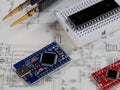 Electronics and microprocessor.Electronic DIY project Arduino.Drawing on a light background.Do it yourself.Programming Royalty Free Stock Photo
