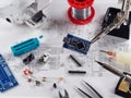 Electronics and microprocessor.Electronic DIY project Arduino.Drawing on a light background.Do it yourself.Programming Royalty Free Stock Photo