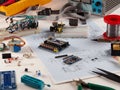 Electronics and microprocessor.Electronic DIY project Arduino.Drawing on a light background.Do it yourself.Programming Royalty Free Stock Photo