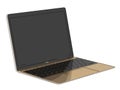 Electronics, gold notebook with open lid, front perspective view, marker style, 3D