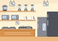 Electronics Store that Sells Computers, TV, Cellphones and Buying Home Appliance Product in Flat Background Illustration