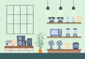 Electronics Store that Sells Computers, TV, Cellphones and Buying Home Appliance Product in Flat Background Illustration