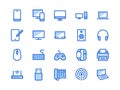 Electronics, Technology Store Blue Line Icon. Vector Illustration Flat style. Included Icons as Tv, Computer, Phone