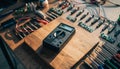 Electronics Workbench with Digital Multimeter and Repair Tools Royalty Free Stock Photo