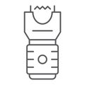 Electroshock weapon thin line icon, protection and security, firearm sign, vector graphics, a linear pattern on a white
