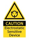 Caution, electrostatic sensitive device. Warning yellow triangle sign with text