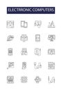 Electrronic computers line vector icons and signs. computers, computers, digital, devices, processing, hardware, data