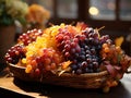 leaves and fruits in a beautifully composed basket.