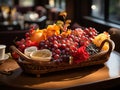 leaves and fruits in a beautifully composed basket.