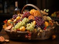 leaves and fruits in a beautifully composed basket.