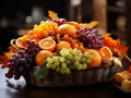 leaves and fruits in a beautifully composed basket.