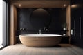 luxury interior bathtub modern design home wood furniture bathroom designer black. Generative AI. Royalty Free Stock Photo