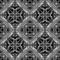 Elegance black and white line art tracery vector seamless pattern. Greek style ornamental ethnic background. Paisley