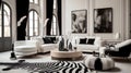 Elegance in a black and white living room: neo-barroarco style in every detail Royalty Free Stock Photo