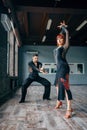 Elegance couple on ballrom dance training in class