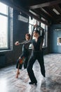 Elegance couple on ballrom dance training in class Royalty Free Stock Photo