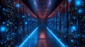 The elegance of data management: rows of server racks illuminated with precision