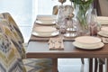 Elegance dining set on wooden table and classic chair