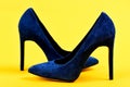 Elegance and fashion concept. Shoes in dark blue color Royalty Free Stock Photo