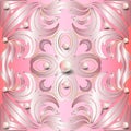 Elegance floral Baroque vector seamless pattern. Jewelry rose pink background with flowers, leaves, 3d pearls. Vintage Royalty Free Stock Photo