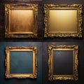 Elegance in Frames - A Glimpse of Timeless Opulence with Four Empty Golden Frames on Vintage Background - generative AI Royalty Free Stock Photo